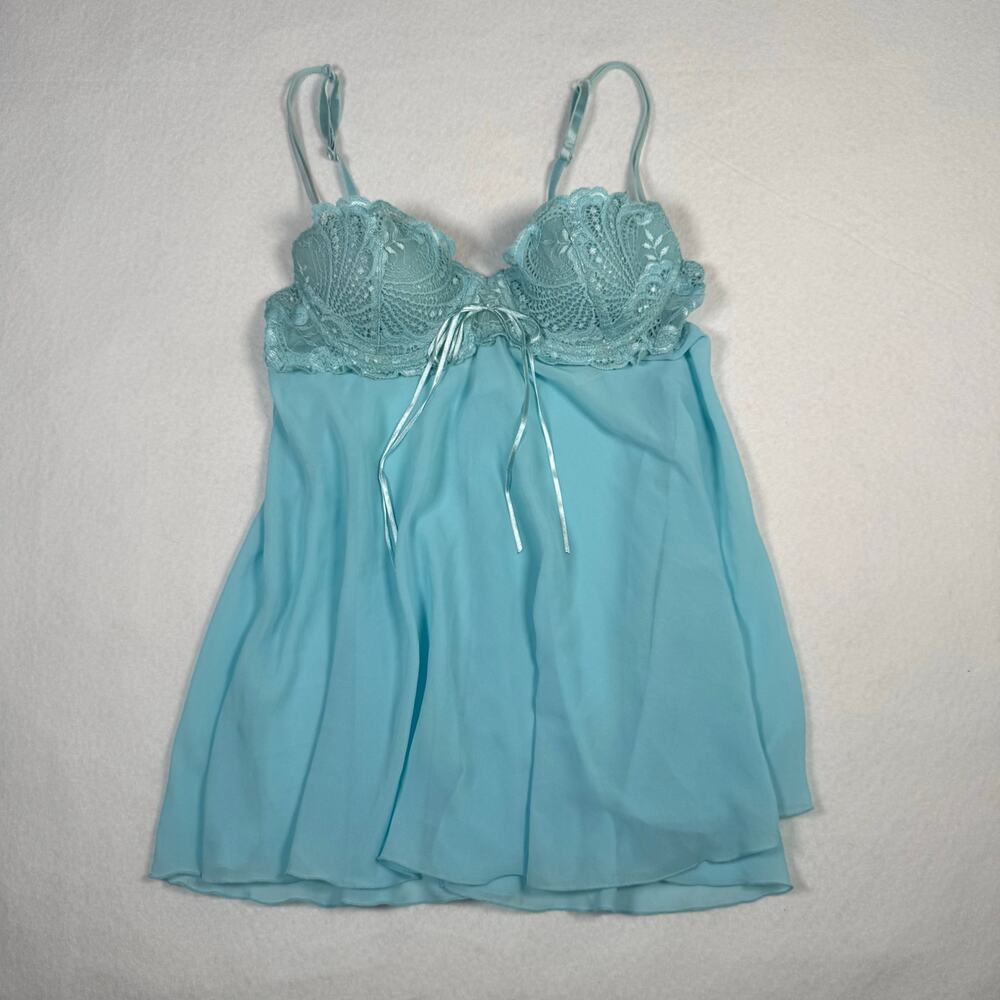 vintage y2k Delicates light blue baby doll lingerie underwire lace bodice medium
